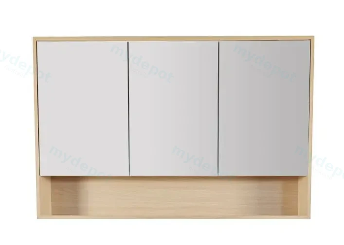 [50676] 1200x150x780mm Hera Tas Oak MDF Shaving Cabinet With Three Doors Four Fixed Shelves