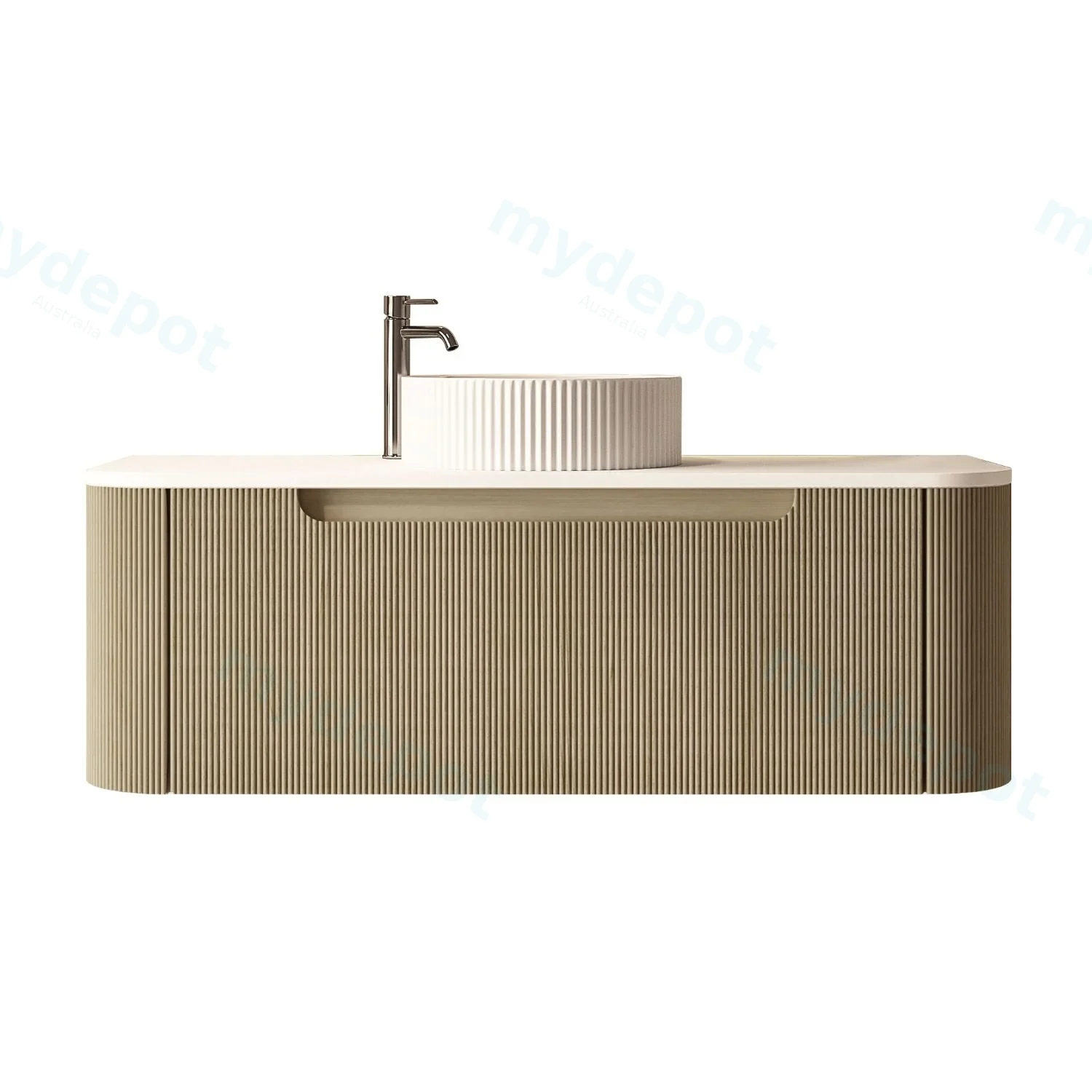 [50771] 1200x460x400mm Rome Bur Oak Round Edge Grooved Wall Hung MDF Vanity With White Quartz Stone Top One Soft Closing Drawer