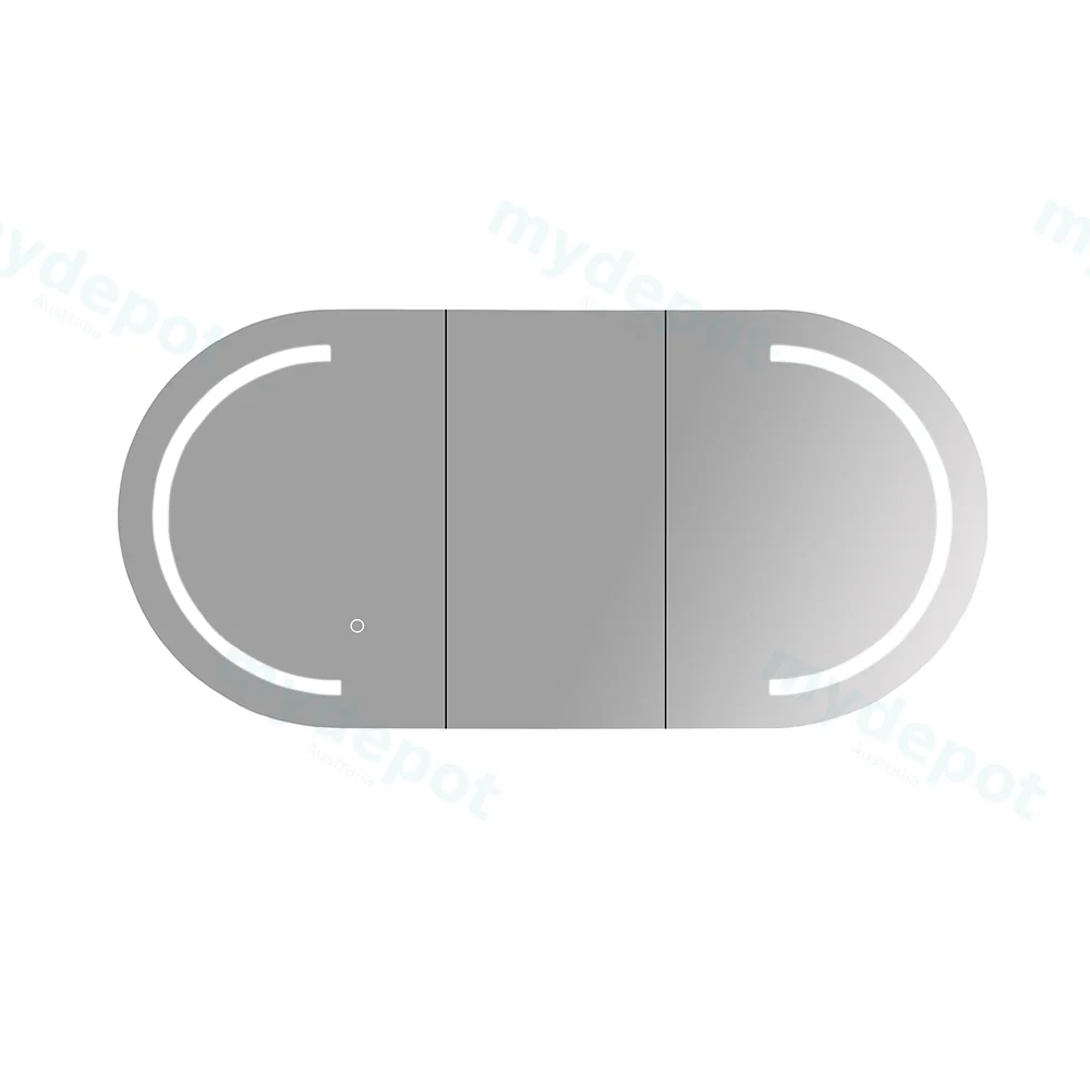 [50577] 1200x600x160mm Matt White Athena LED Oval PVC Shaving Cabinet Three Doors