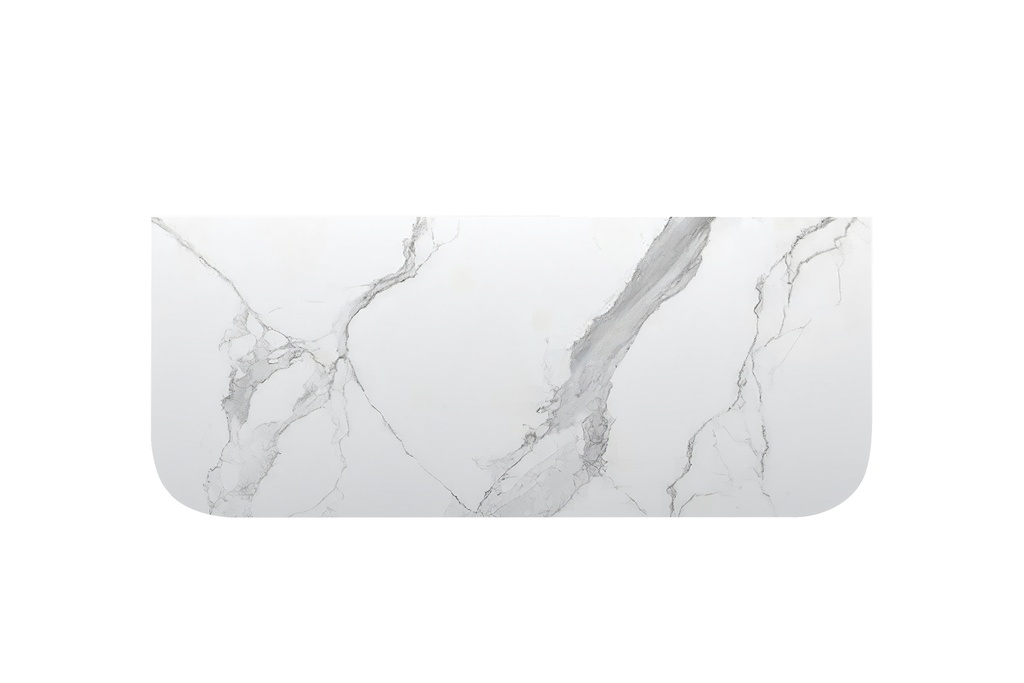 [90181/KC125ST-WM] 1204x503x15mm White Marble Look Sintered Stone Top Matte Finish Rounded Corner Benchtop