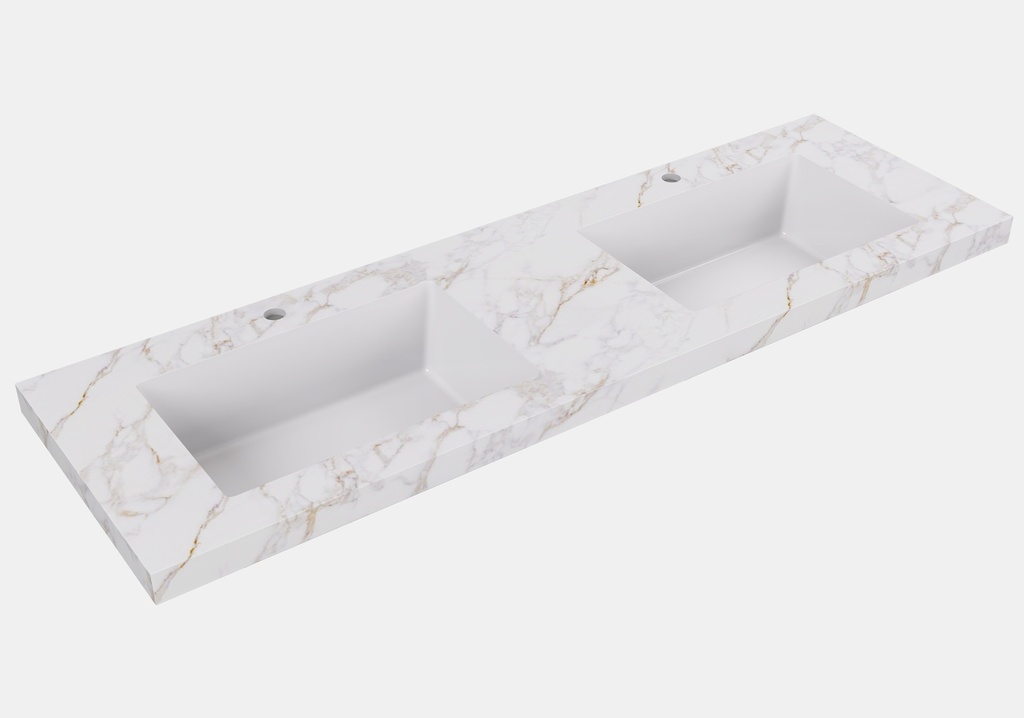 1205X465X50mm Carrara Gold Sintered Stone Semless Joined With Fine Ceramic Basin Stone Double Bowl