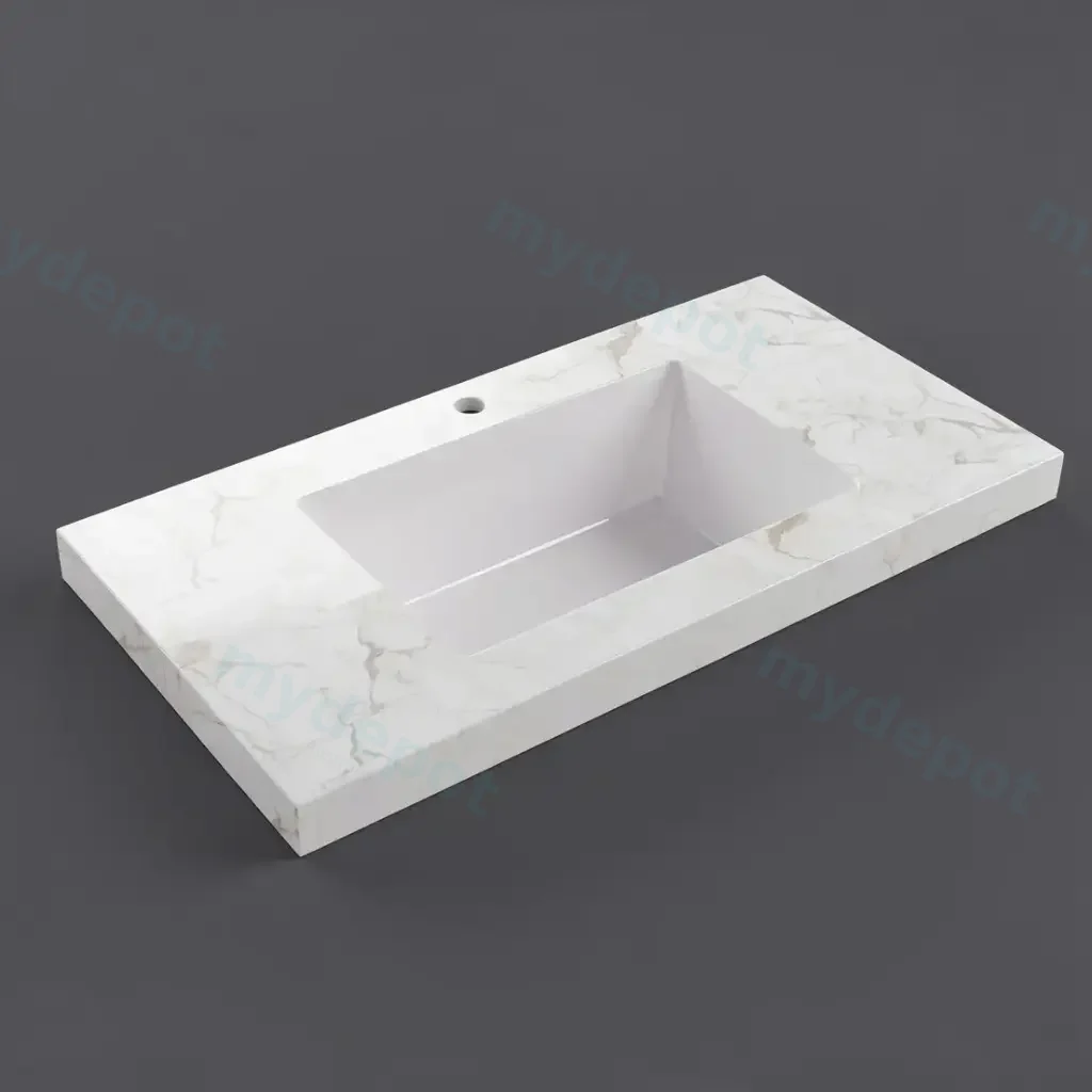 [56427] 1205X465X50mm Carrara Gold Sintered Stone Semless Joined With Fine Ceramic Basin Stone Single Bowl