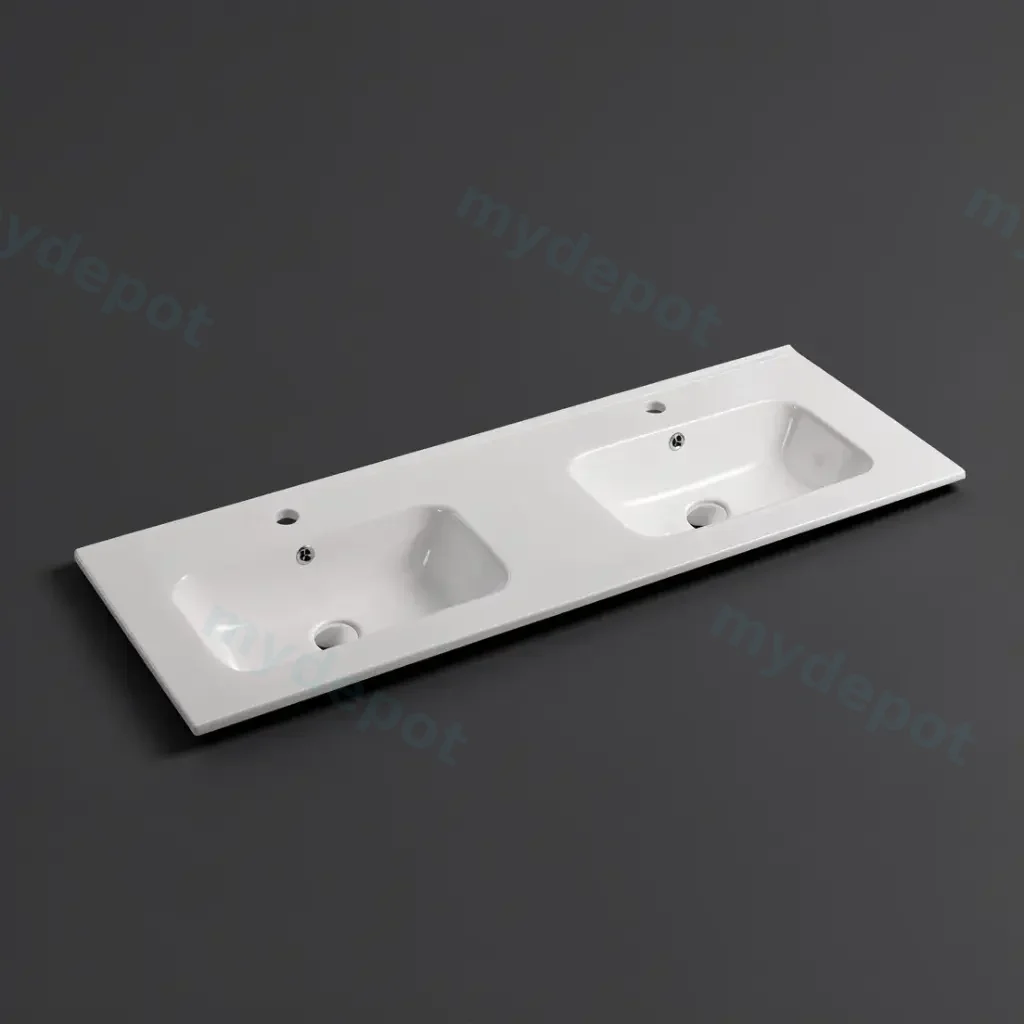 [56296] 1210*460*175mm Gloss White Kliff Fine Ceramic Counter Top Double Bowl