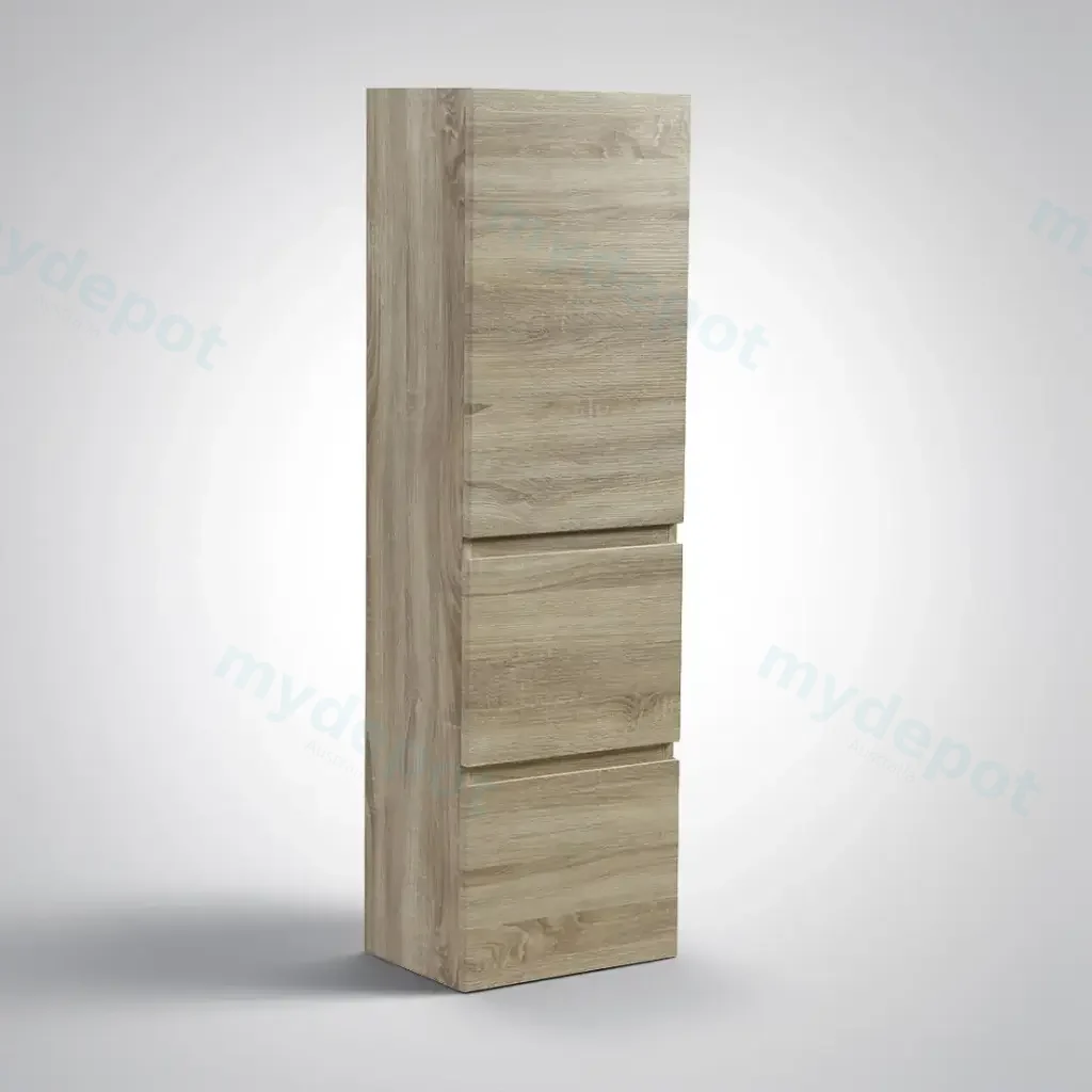 [93181/B4030W-WO] 1350mm White Oak MDF Board with PVC Vacuum Filmed 2 Drawer 1 Door Tall Boy