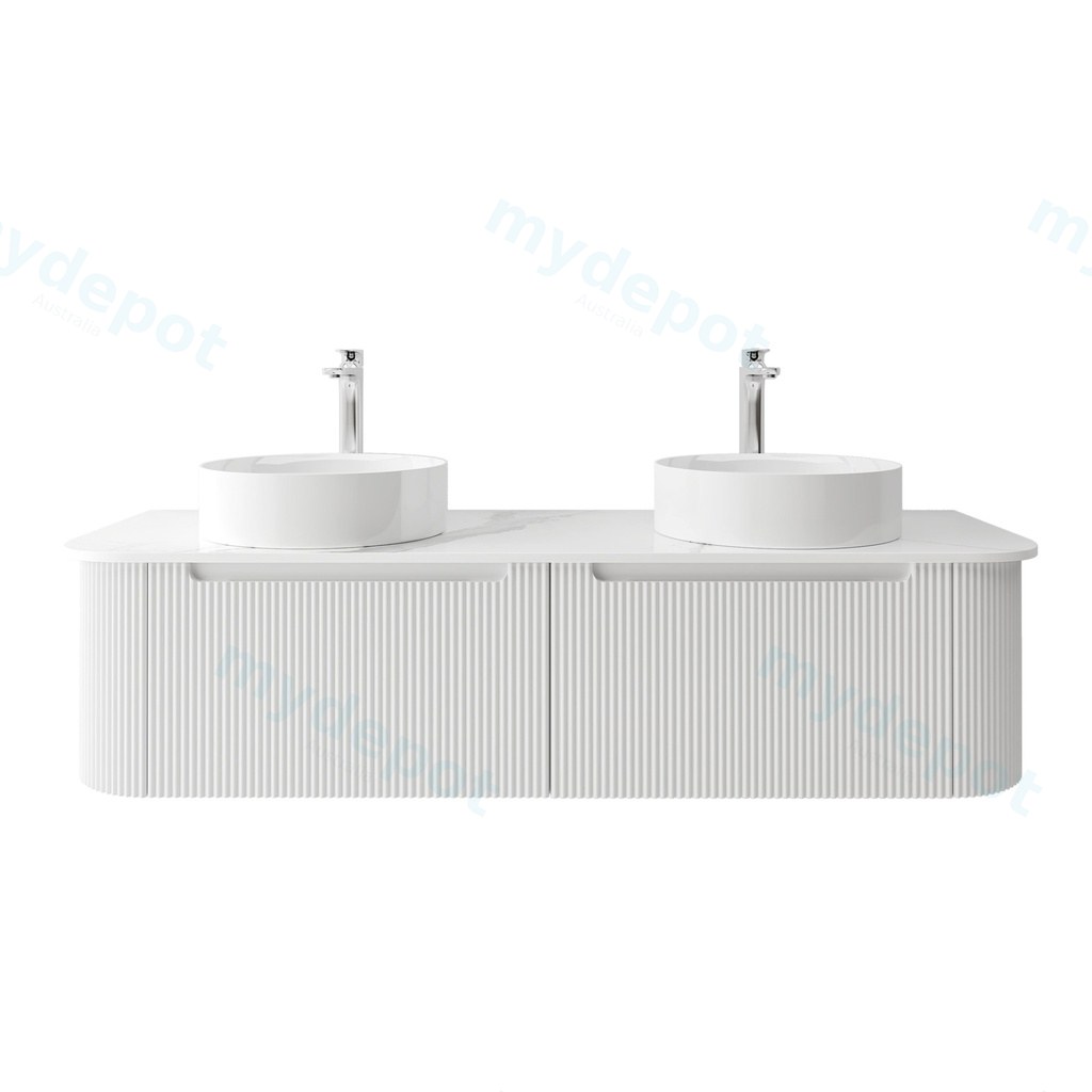 [92083/PVCKC155W-MW] 1500mm Matte White PVC Two Drawers Curved Wall Hung Vanity Cabinet Only