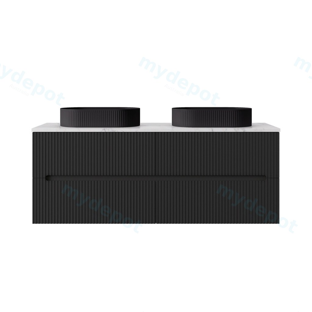 [56826] 1490*455*540mm Matte Black Cabarita Morden Wall Hung PVC Cabinet For DoubleBowl Only