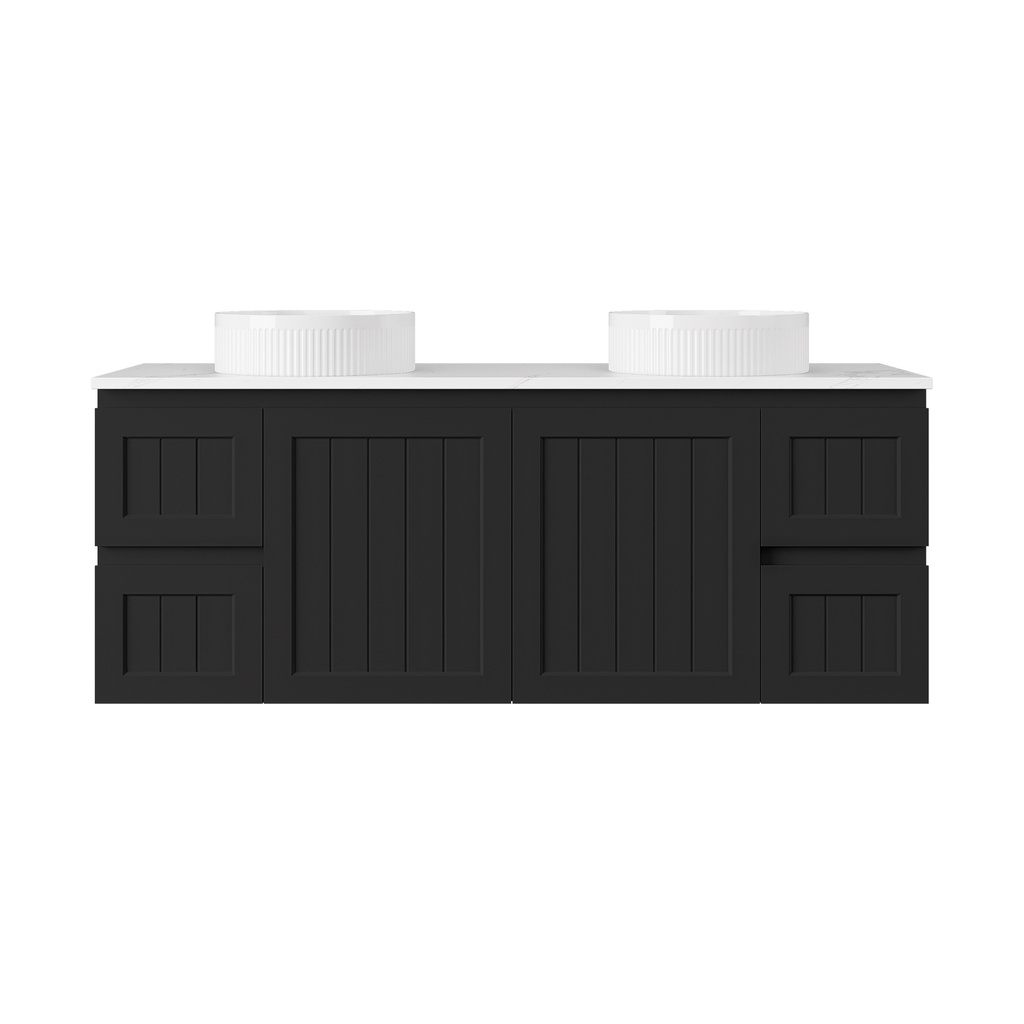 1490*455*560mm Matte Black Archill Federation Wall Hung Ensuite PVC Cabinet Double Bowel