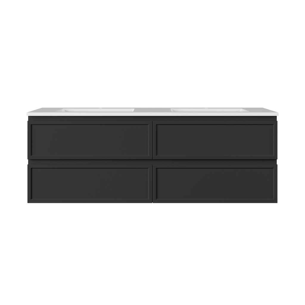 1490*455*560mm Matte Black Hamilton Federation Wall Hung PVC Cabinet For Double Bowl