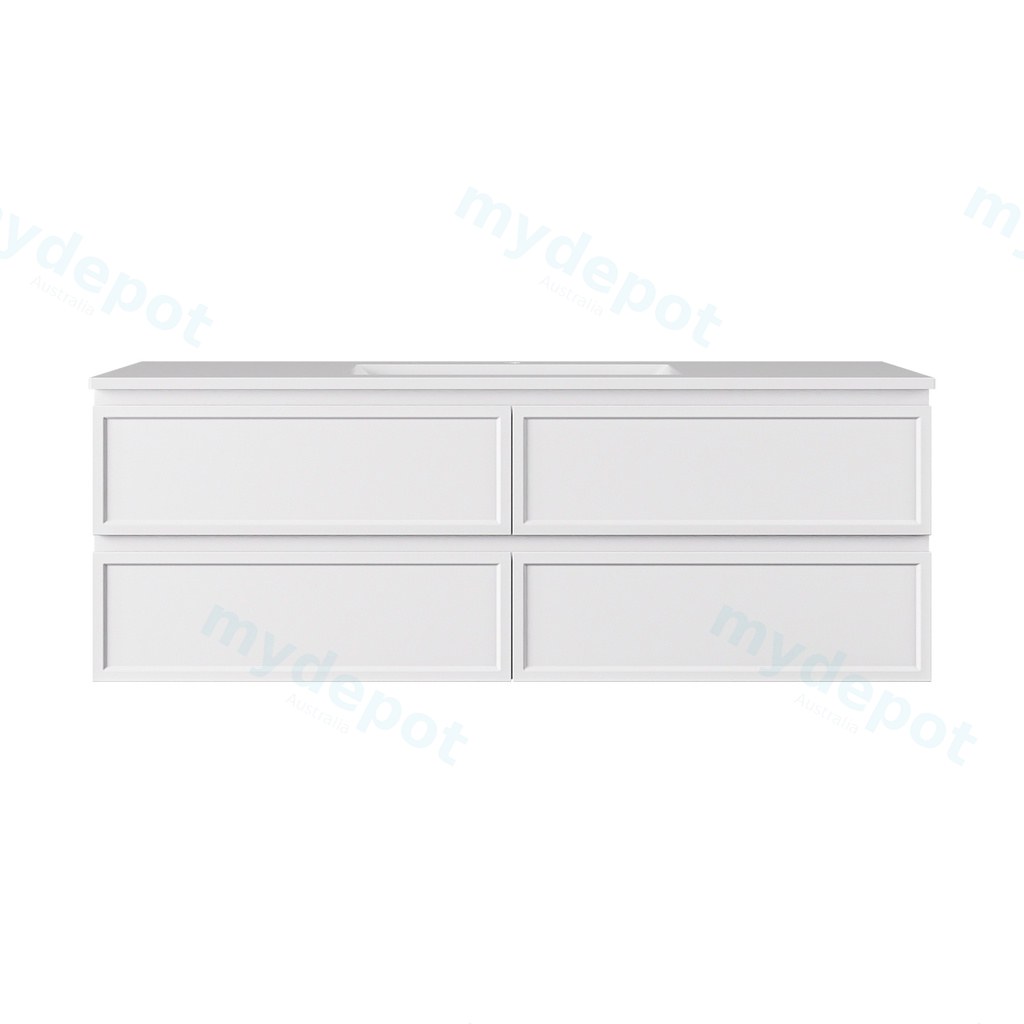[56478] 1490*455*560mm Matte White Hamilton Federation Wall Hung PVC Cabinet For Single Bowl Four Drawers