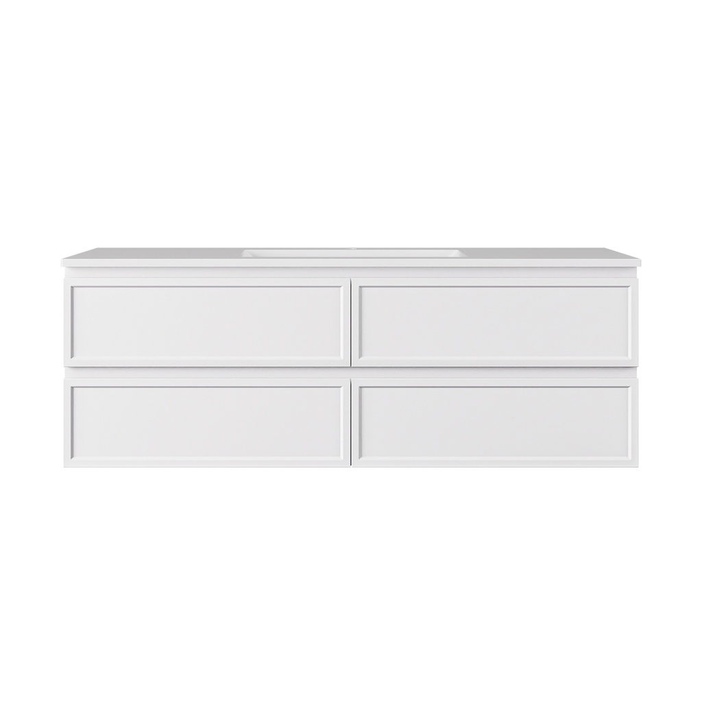 [56478] 1490*455*560mm Matte White Hamilton Federation Wall Hung PVC Cabinet For Single Bowl Four Drawers