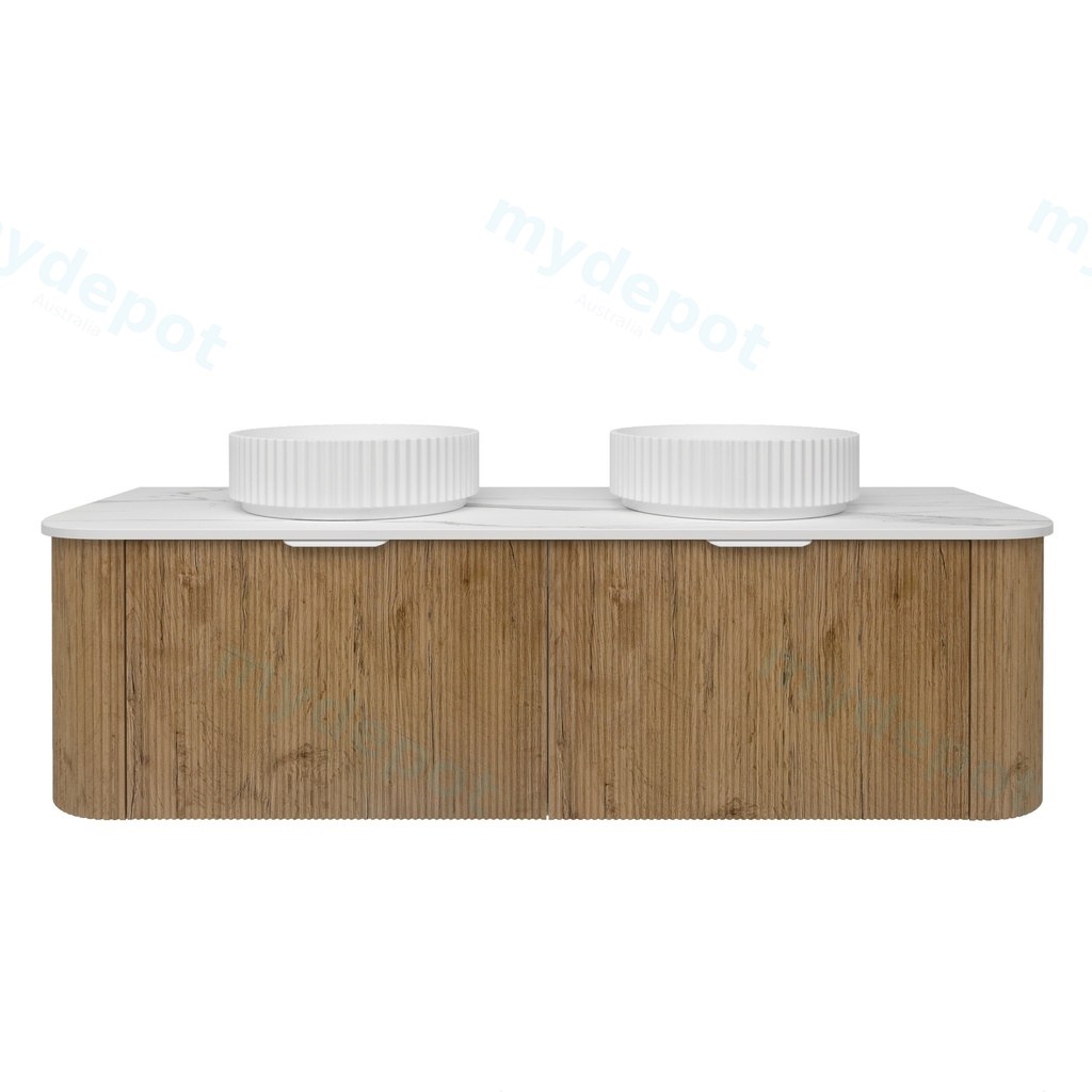 [56515] 1490*493*400mm Prime Oak Agena Fluted Wood Grain Wall Hung Vanities Soft Closing Drawer Pull Out With Handle