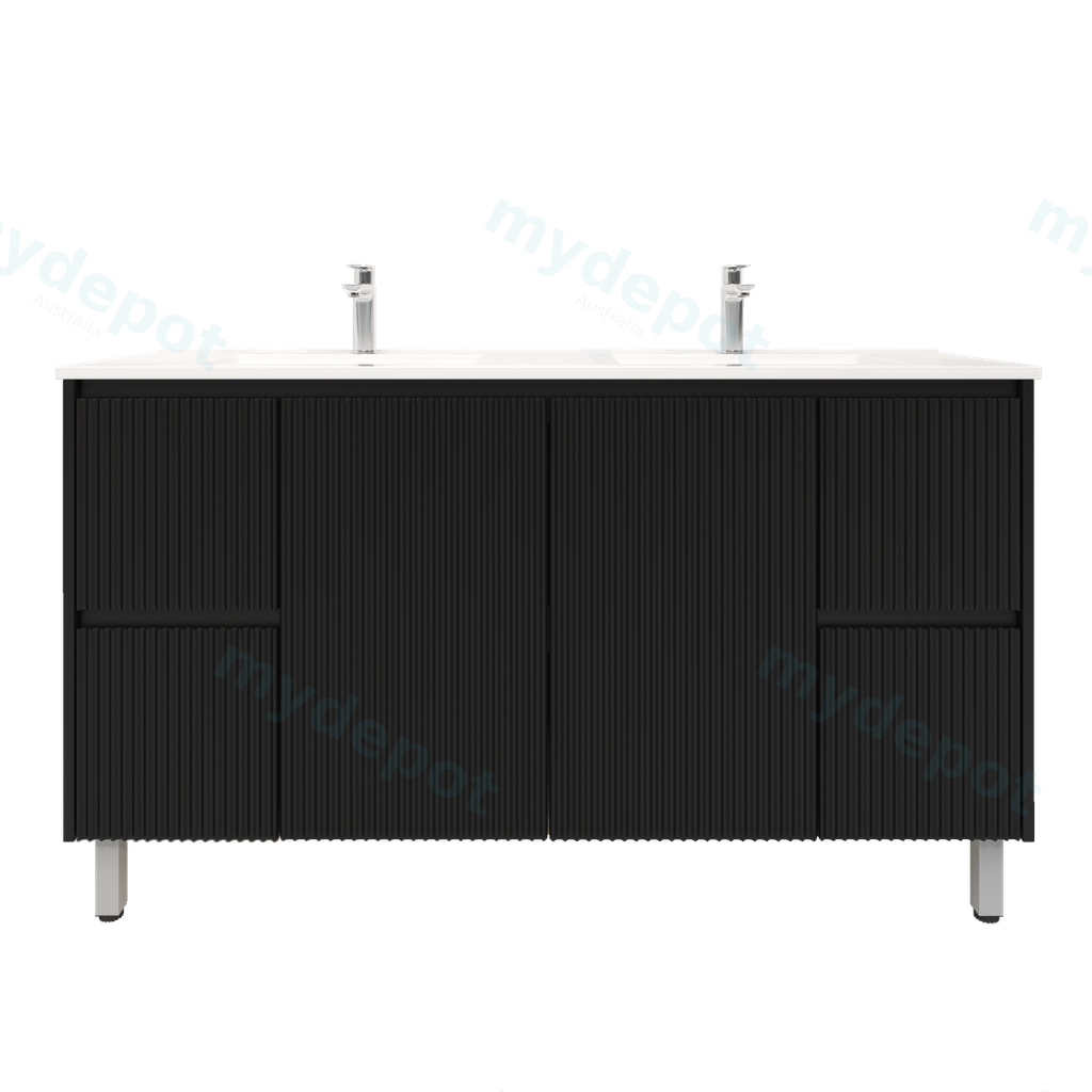 [92097/PVCKB154L-MB] 1500mm Brio Freestanding Bathroom Vanity Cabinet Only PVC Fluted Matte Black