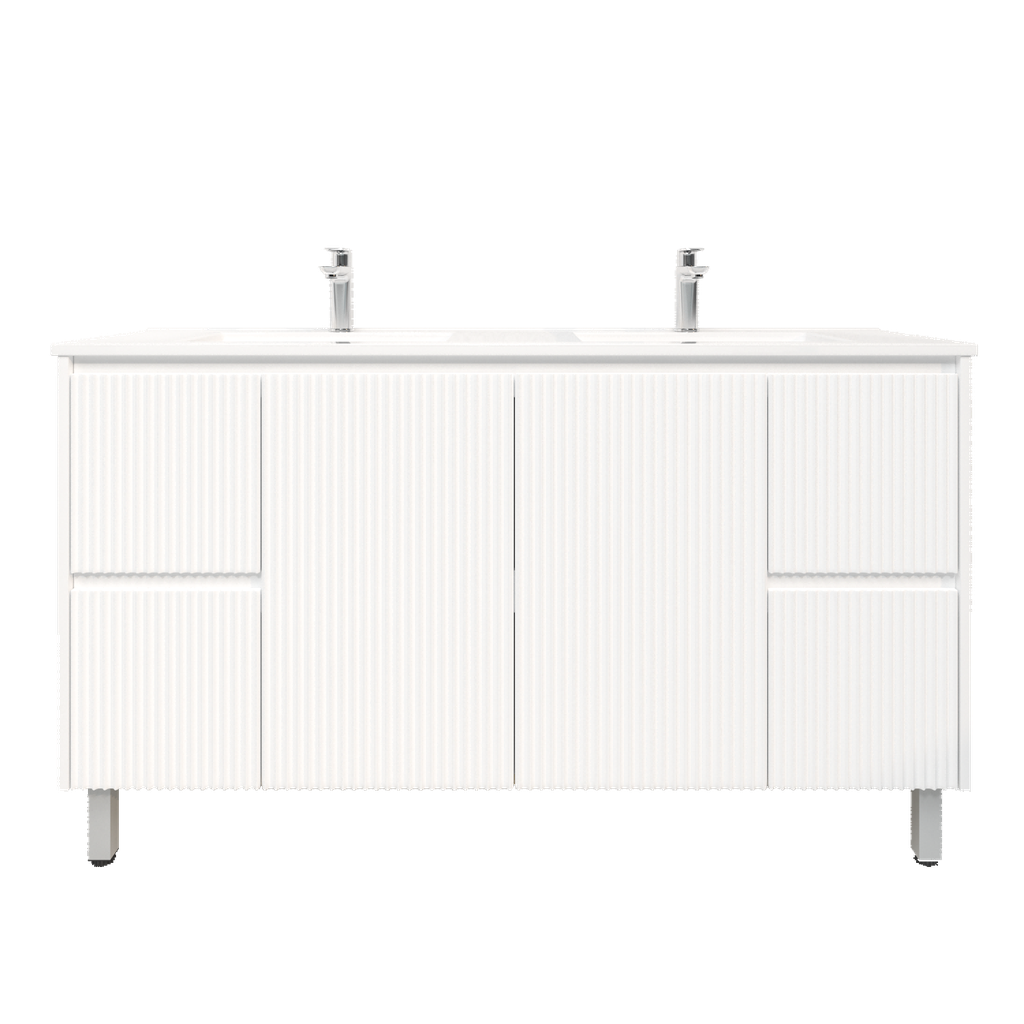 1490Lx455Dx860Hmm Brio Matte White 2PAC Coating PVC 4S/DW 2M/DR Freestanding Bathroom Vanity