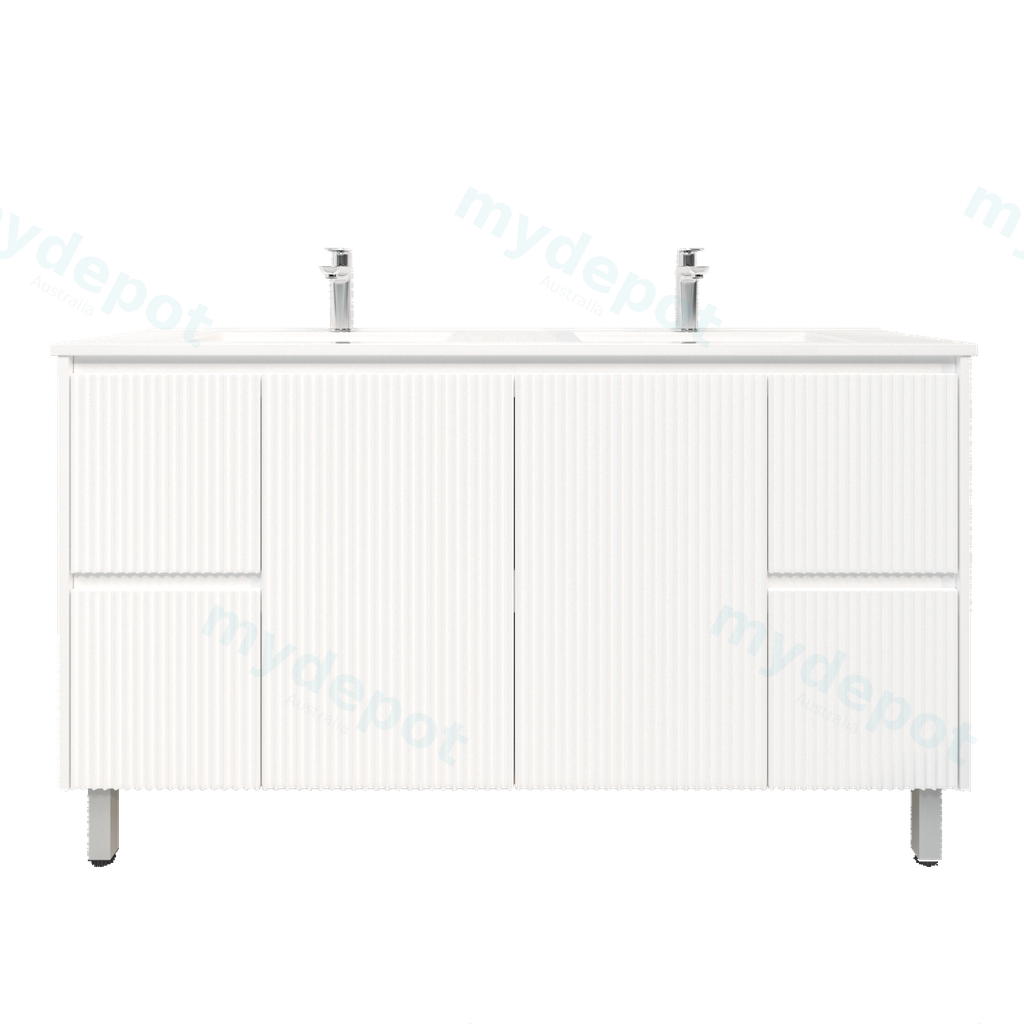 [92090/PVCKB154L-MW] 1500mm Brio Freestanding Bathroom Vanity Cabinet Only PVC Fluted Matte White