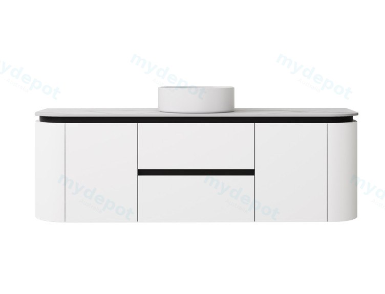 [56675] 1490X455X470mm Matte Black And White Devito Modern Wall Hung Vanity PVC Cabinet