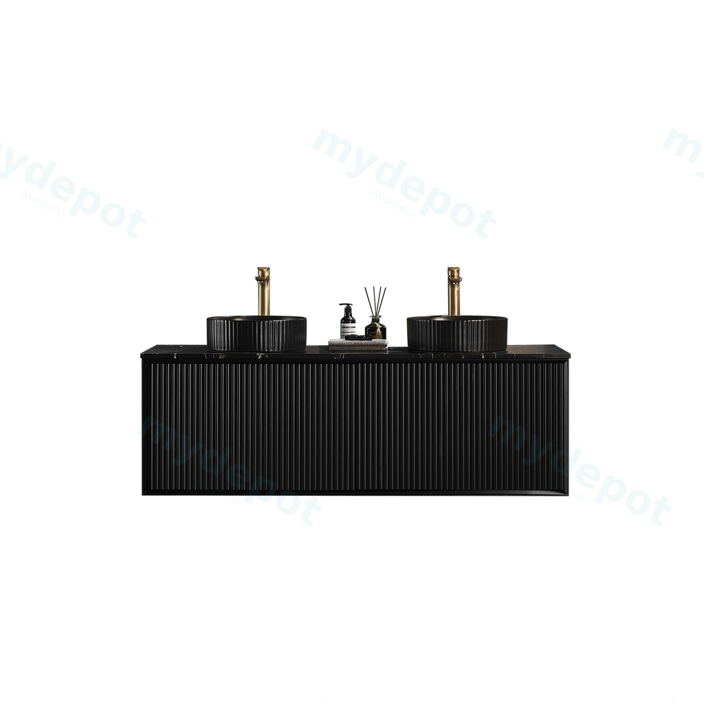 [56672] 1490X455X480mm Matte Black Kliff Modern Fluted Wall Hung Vanity PVC Cabinet