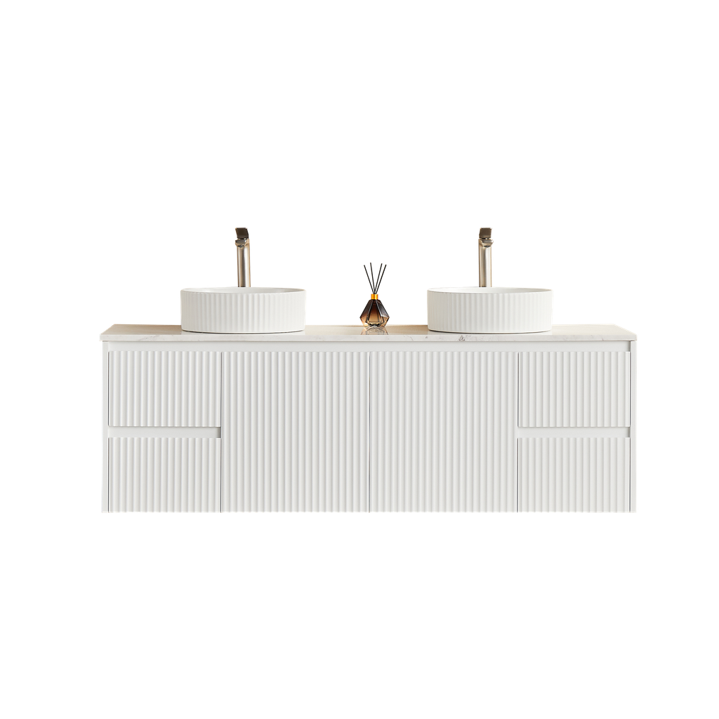1490X455X480mm Matte White Crete Modern Fluted Wall Hung Vanity PVC Cabinet