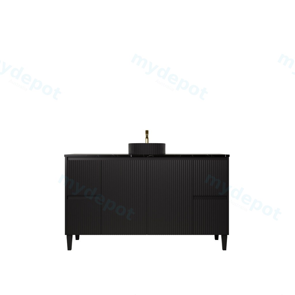 [56637] 1490X455X860mm Matte Black Crete Modern Free Standing Vanity