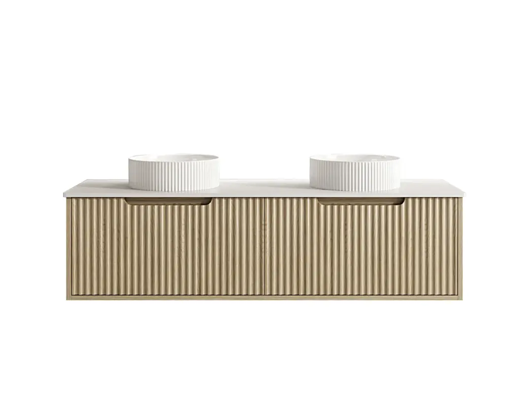 1490x455x390 Natural Oak Premium Straight Edge Wall Hung vanity With Black Stone Top