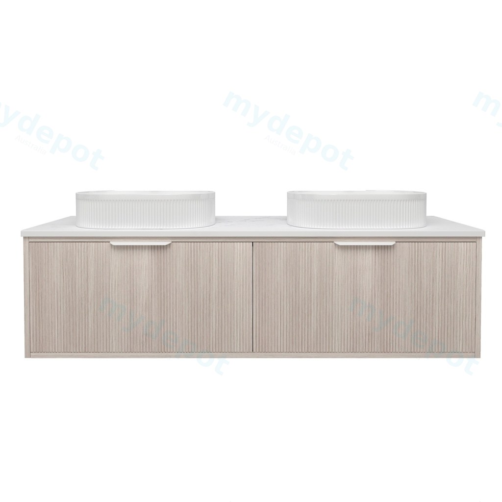 [56657] 1490x455x400mm Kliff Fluted Wood Grain Vanity Coastal Oak Soft Closing Drawer Pull Out With Handle