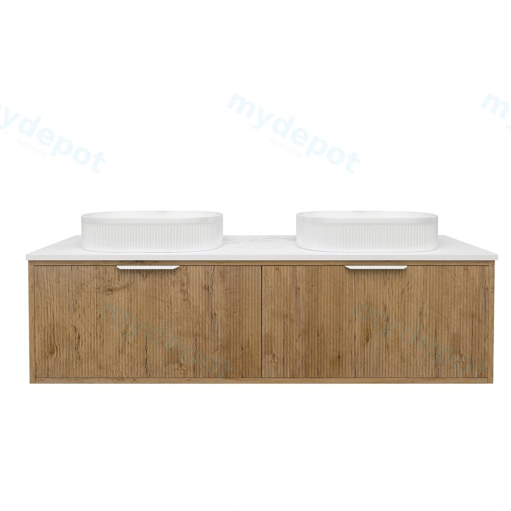 [56662] 1490x455x400mm Kliff Fluted Wood Grain Vanity Prime Oak Soft Closing Drawer Pull Out With Handle