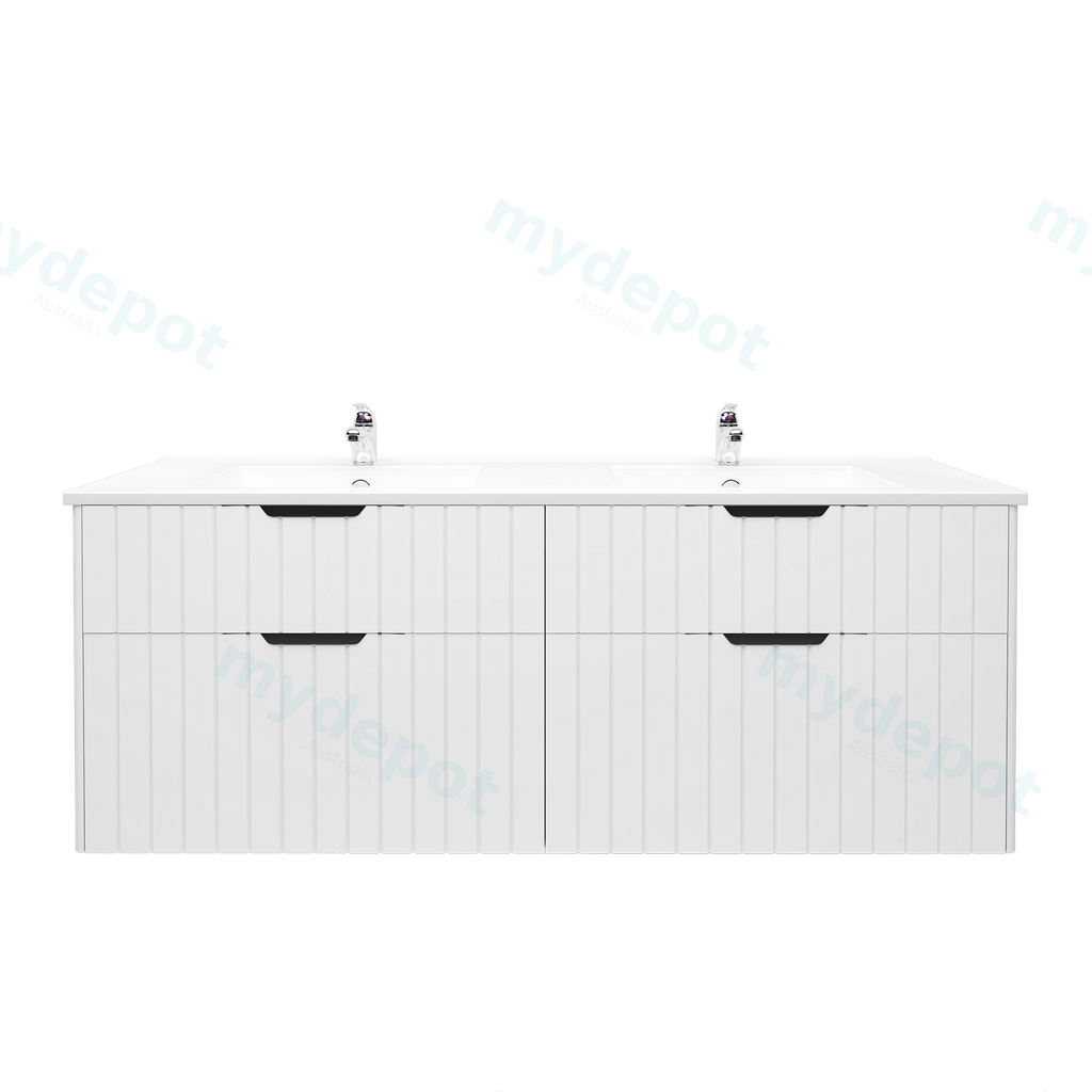 [91117/AR1546W-MW] 1500mm Aria Matte White Mdf Four Drawers Wall Hung Bathroom Vanity Cabinet Only With Handle