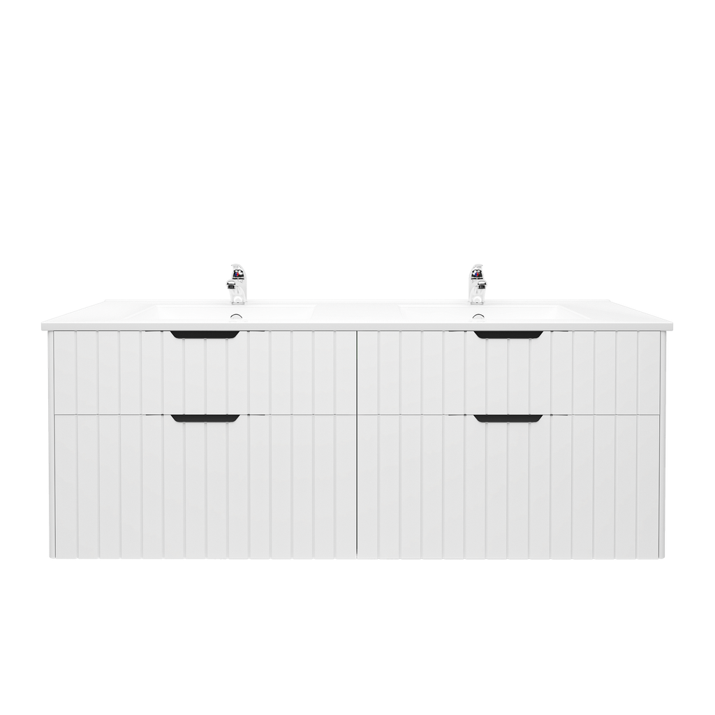 [91117/AR1546W-MW] 1500mm Aria Matte White Mdf Four Drawers Wall Hung Bathroom Vanity Cabinet Only With Handle