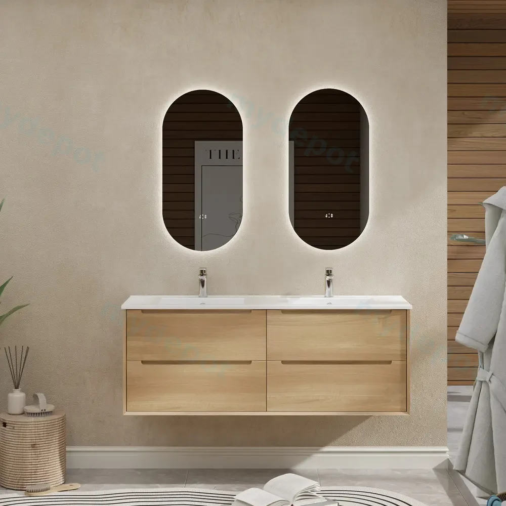 [93409/BE1546W-NO] 1500mm Bell Collection Natural Oak Plywood 4 Drawers Wall Hung Bathroom Vanity Cabinet Only