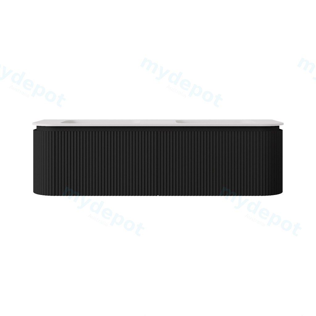 [56783] 1490x495x400mm Matte Black Estella Modern Wall Hung Vanity PVC Cabinet Two Middle Drawer Plus Two Side Drawers Soft Closing Door And Drawers