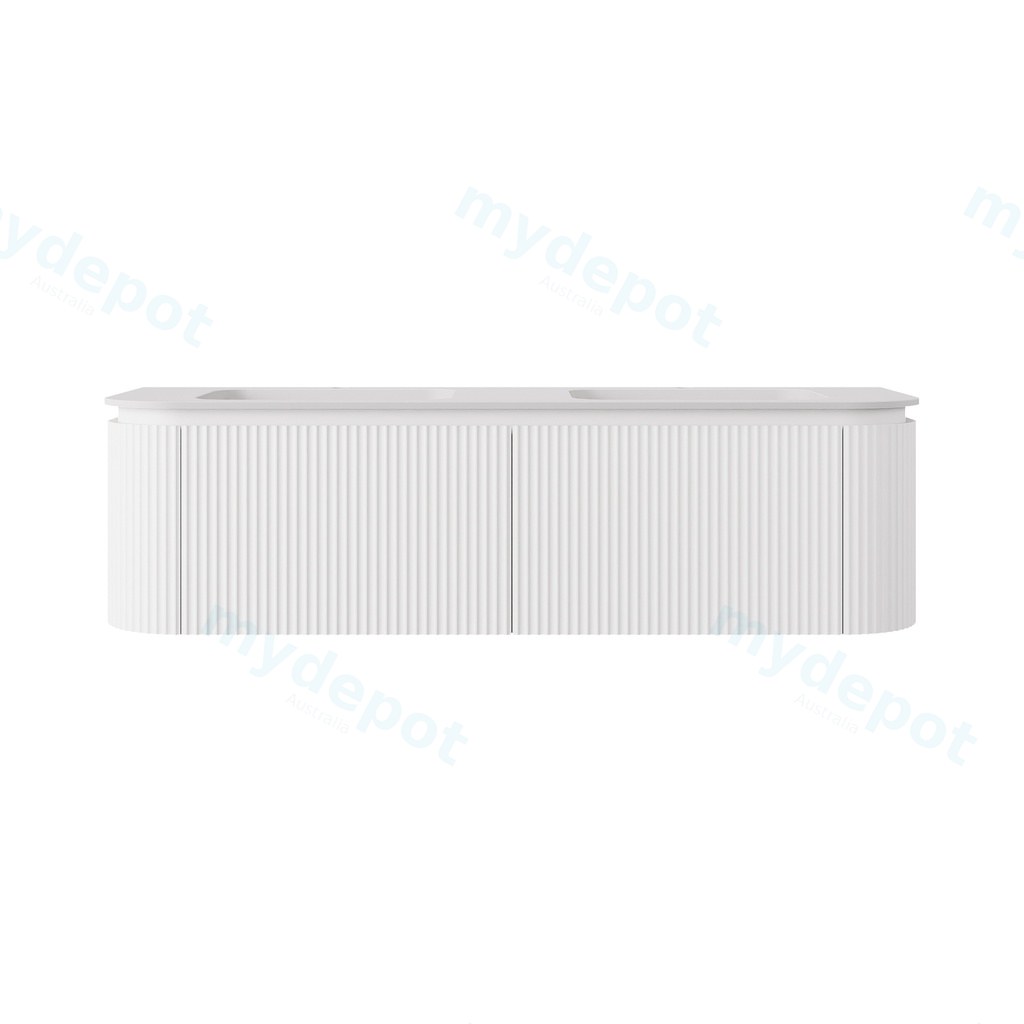 [56777] 1490x495x400mm Matte White Estella Modern Wall Hung Vanity PVC Cabinet Two Middle Drawer Plus Two Side Drawers Soft Closing Door And Drawers