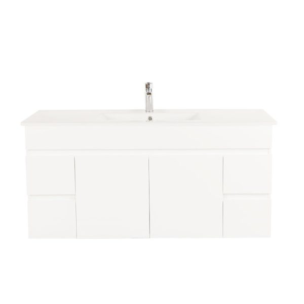 1500*450*560mm Wall Hung Gloss White PVC Vanity With Ceramic Top