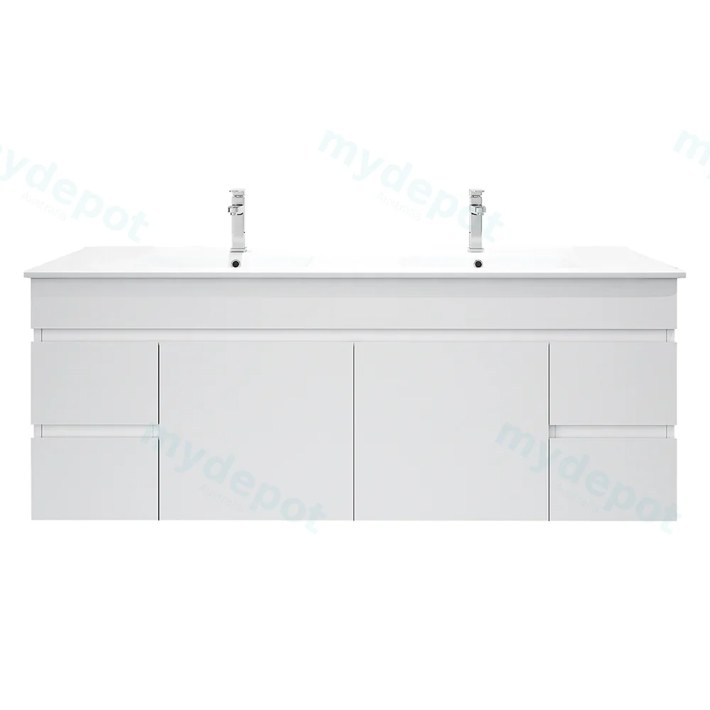 [50517] 1500*450*560mm Wall Hung Gloss White PVC Vanity With Double Ceramic Top
