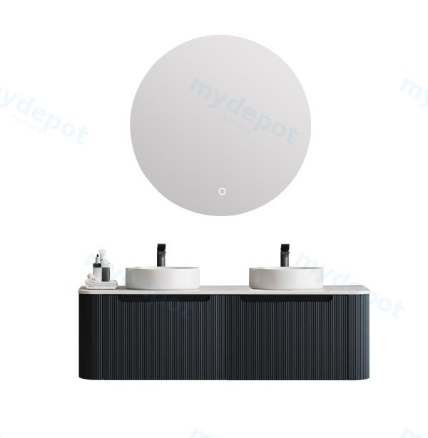 [50417] 1500*460*400mm Matt Black Round Edge Grooved Wall Hung Vanity Cabinet Only Soft Closed Double Drawer