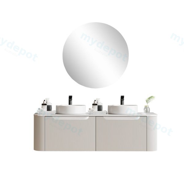 [50418] 1500*460*400mm Matt White Round Edge Grooved Wall Hung Vanity Cabinet Only Soft Closed Double Drawer