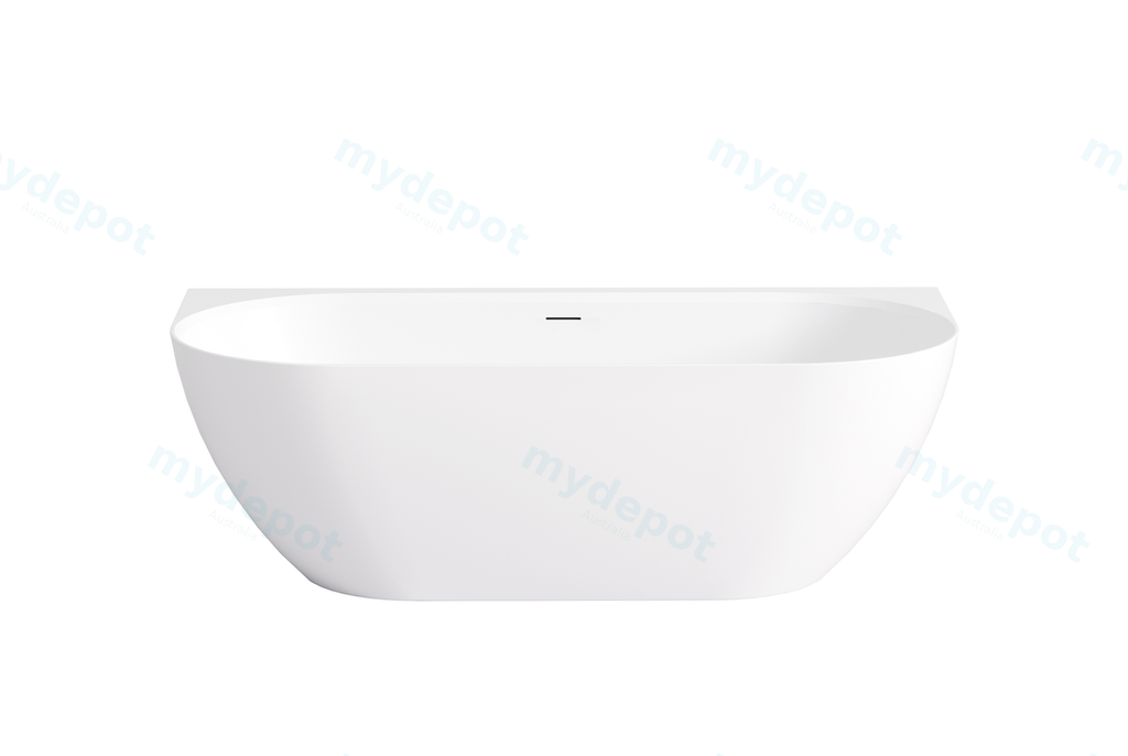[55603] 1500*770*551mm Matte White Ellips Back To Wall Free Standing Acrylic Bathtub With Overflow,Matte White Waste And Pipe Included