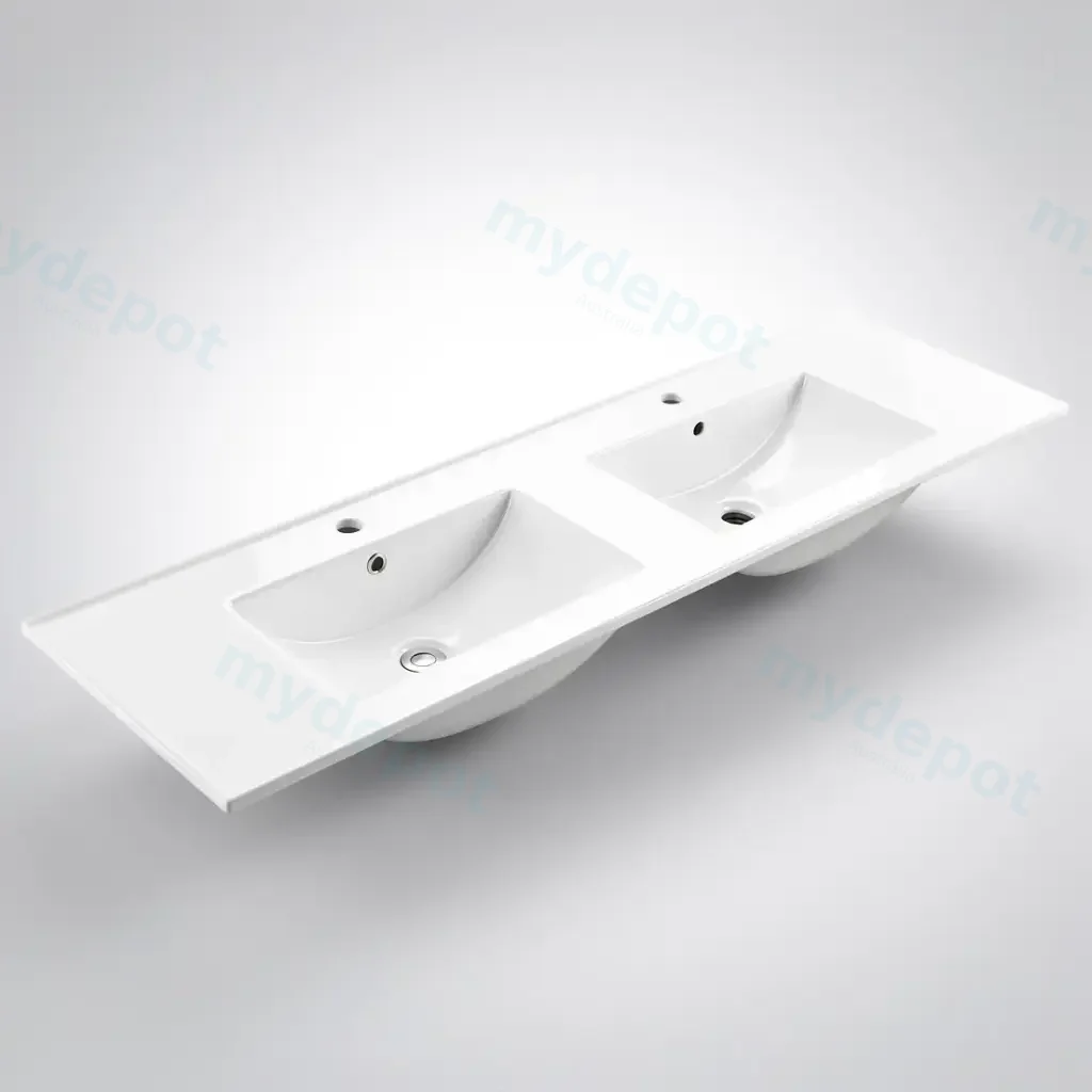 [90152/CT1546D] 1500L*460D*180HMM GLOSS WHITE THIN EDGE CERAMIC TOP DOUBLE BOWLS