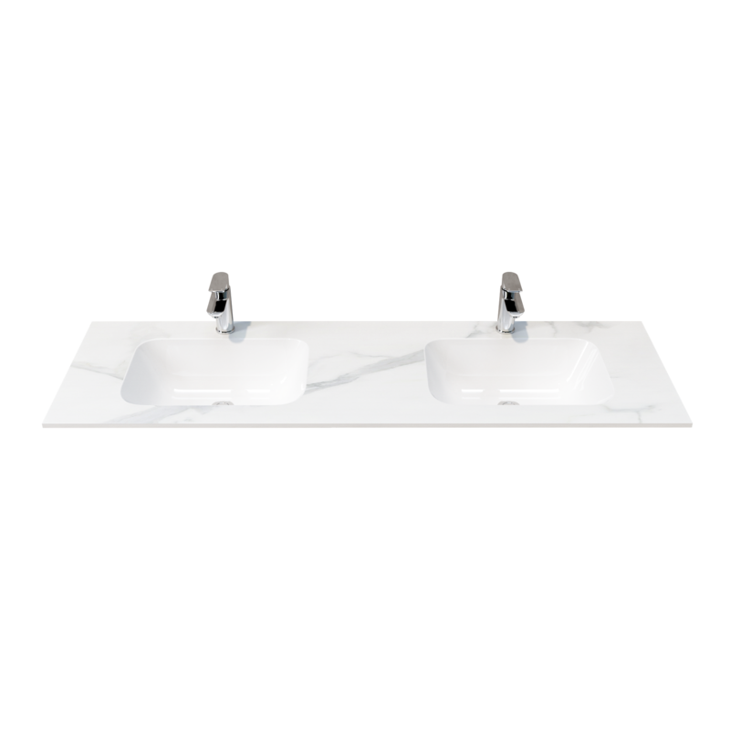 [90205/UMST1546D-WM] 1500L*460D*180Hmm White Marble Look Sintered Stone Top With Double Undermount Basin