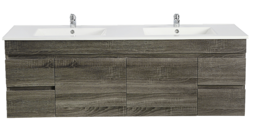 [93178/B154W-DG] 1500Lx500Hx450Dmm Dark Grey MDF Board with PVC Vacuum Filmed 4S/DW 2M/DR Wall Hung Vanity