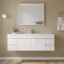 1500mm Gloss White MDF 4 Side Drawers 2 Middle Doors Wall Hung Bathroom Vanity Cabinet Only