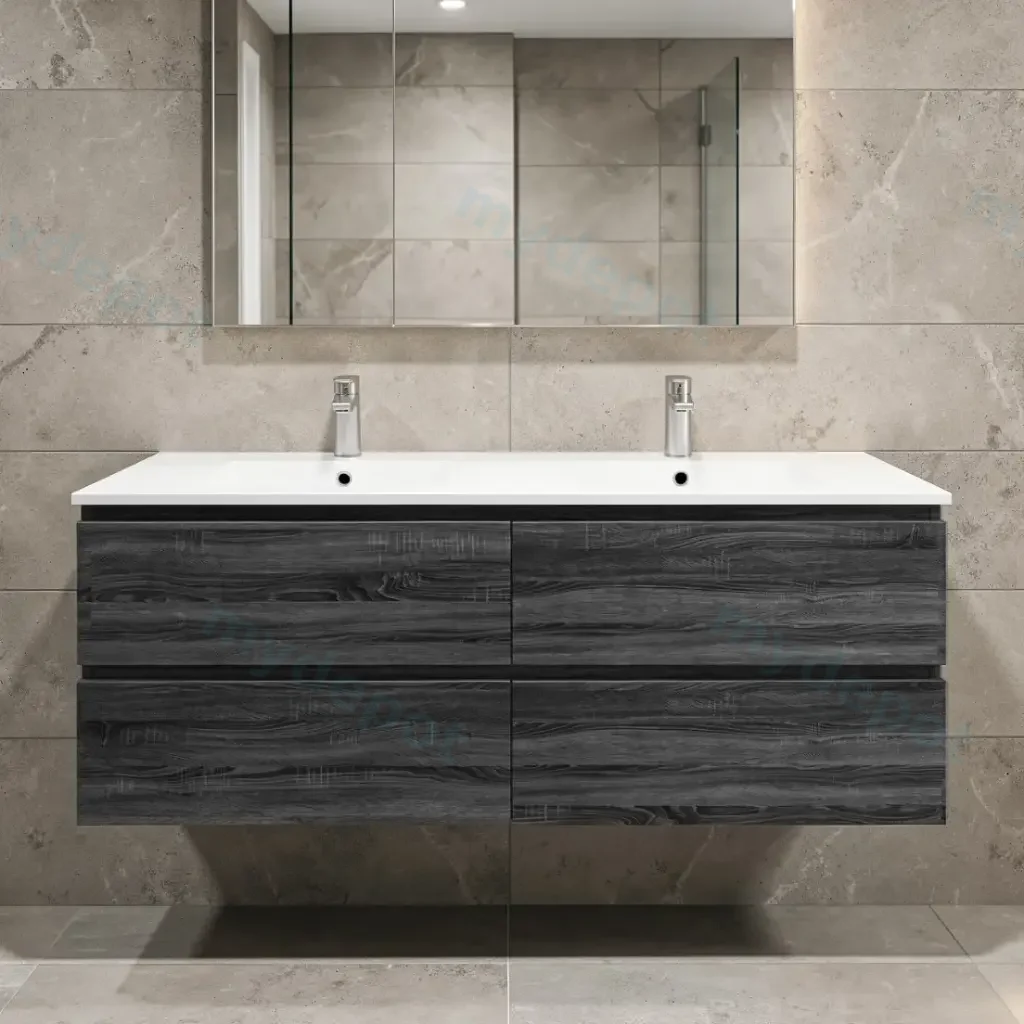 [93026/Q1546DG-D] 1500mm Dark Grey MDF 4 Drawers Wall Hung Bathroom Vanity Cabinet Only