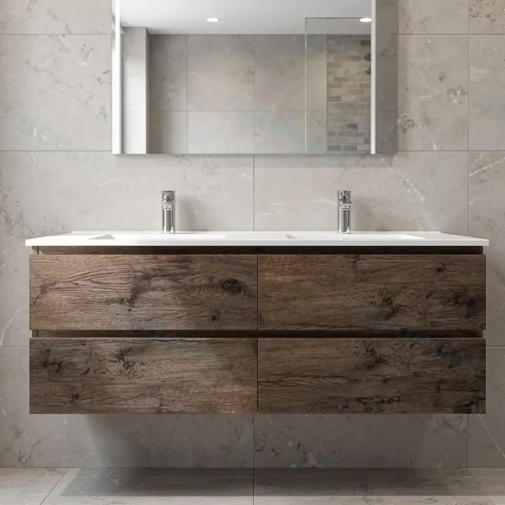 [93027/Q1546DO-D] 1500mm Dark Oak MDF 4 Drawers Wall Hung Bathroom Vanity Cabinet Only