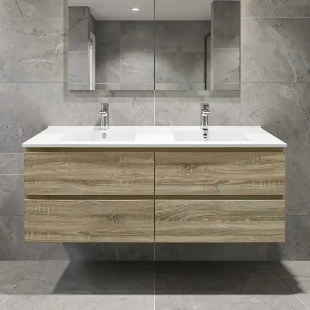 [93025/Q1546WO-D] 1500mm White Oak MDF 4 Drawers Wall Hung Bathroom Vanity Cabinet Only