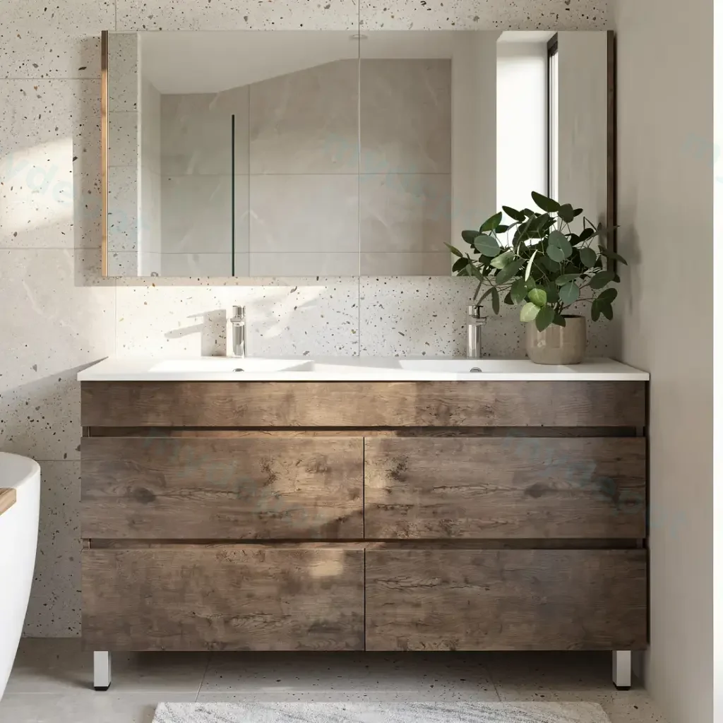 [93055/DO1546L-D] 1500mm Dark Oak MDF 4 Drawers Freestanding Bathroom Vanity Cabinet Only