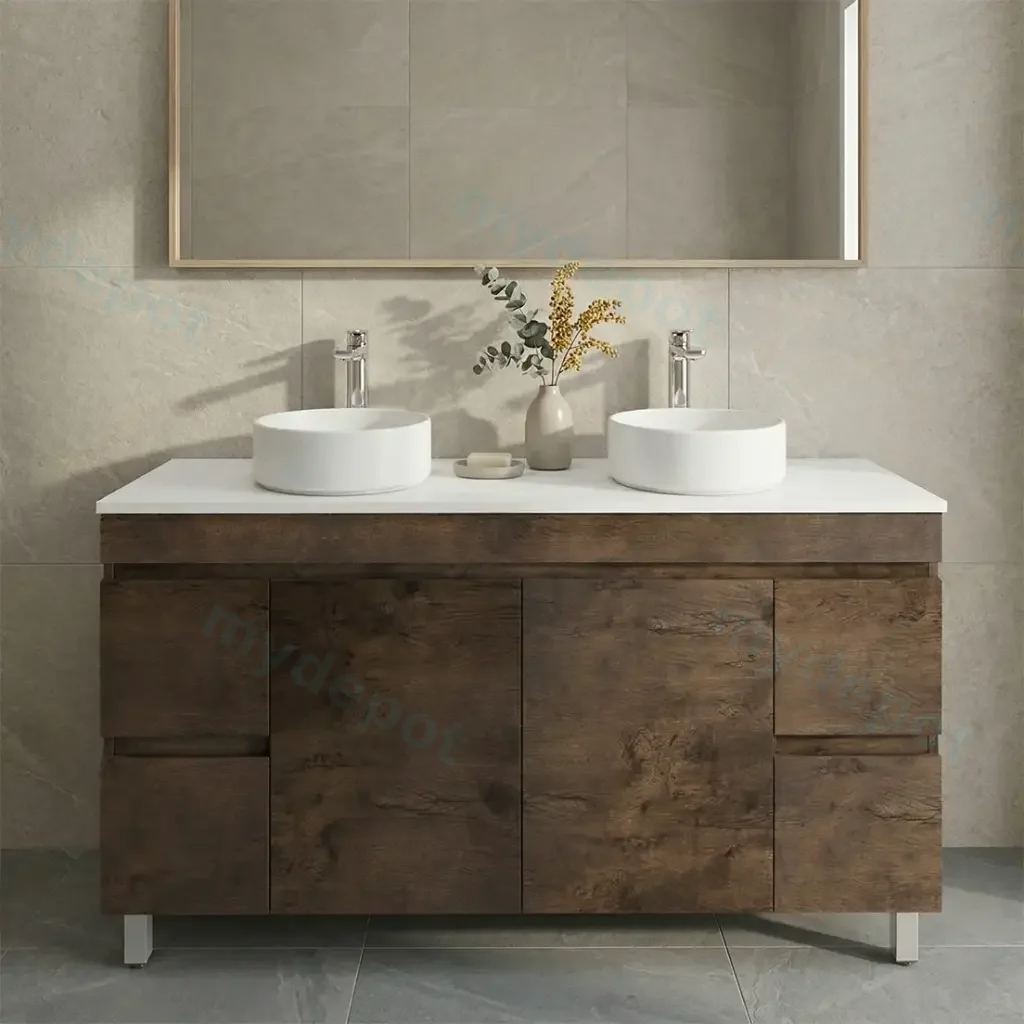 [93139/B154L-DO] 1500mm Dark Oak MDF Freestanding Bathroom Vanity Cabinet Only PVC Vacuum Filmed