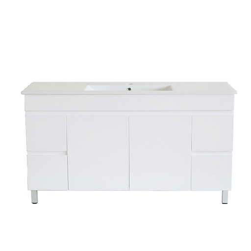 [92026/PVC154L] 1500Lx830Hx450Dmm Gloss White 2PAC PVC 4S/DW 2M/DR Freestanding Vanity
