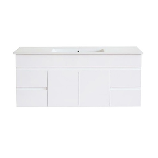 1500Lx830Hx450Dmm Gloss White 2PAC PVC 4S/DW 2M/DR Wall Hung Vanity