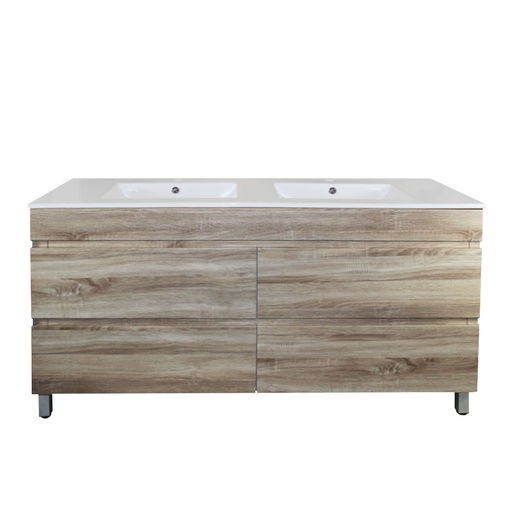 [93053/WO1546L-D] 1500Lx830Hx450Dmm White Oak MDF Board with PVC Vacuum Filmed 4/DW Freestanding Vanity