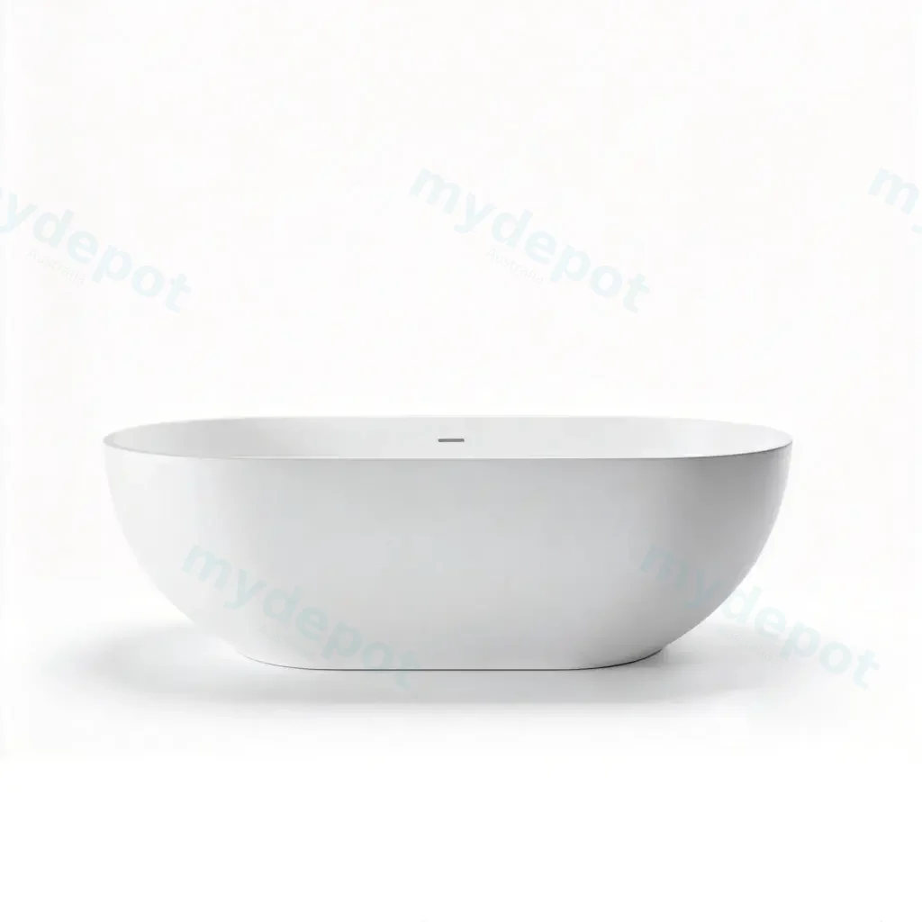 [55571] 1500X750X550mm Matt White Kirra Solid Surface Stone Bath Integrated Overflow,40mm Waste And Pipe Included