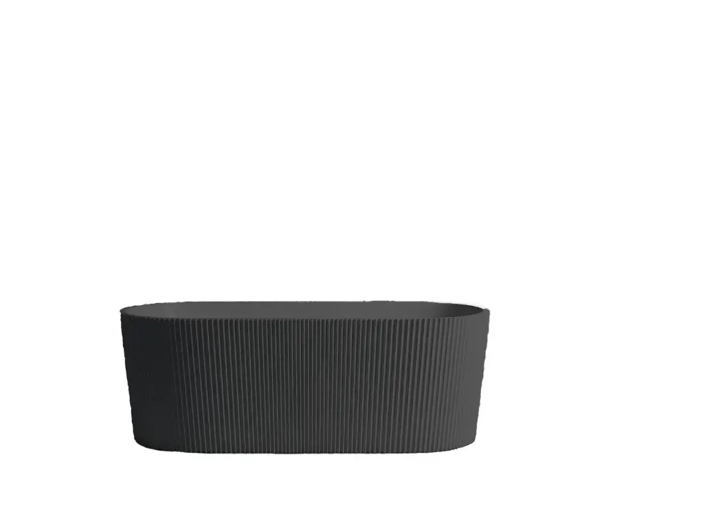 1500X750X580mm Matte Black Agena Fluted Acrylic Free Standing Bath None Overflow 40mm Waste+Pipe Supplied