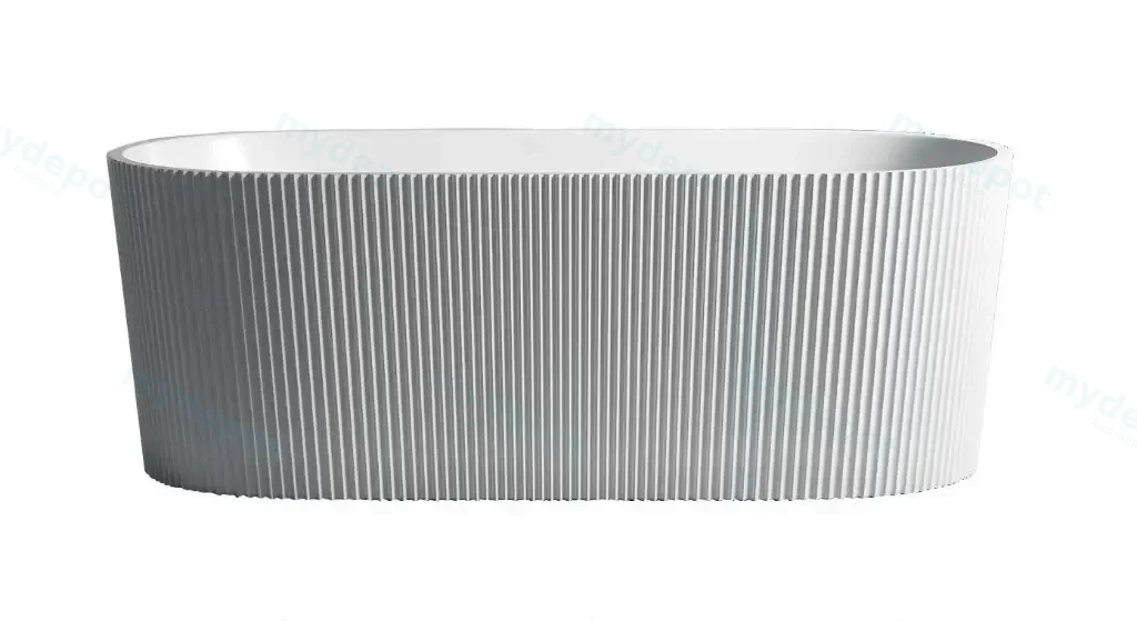 [55633] 1500X750X580mm Matte White Agena Fluted Acrylic Free Standing Bath None Overflow 40mm Waste+Pipe Supplied